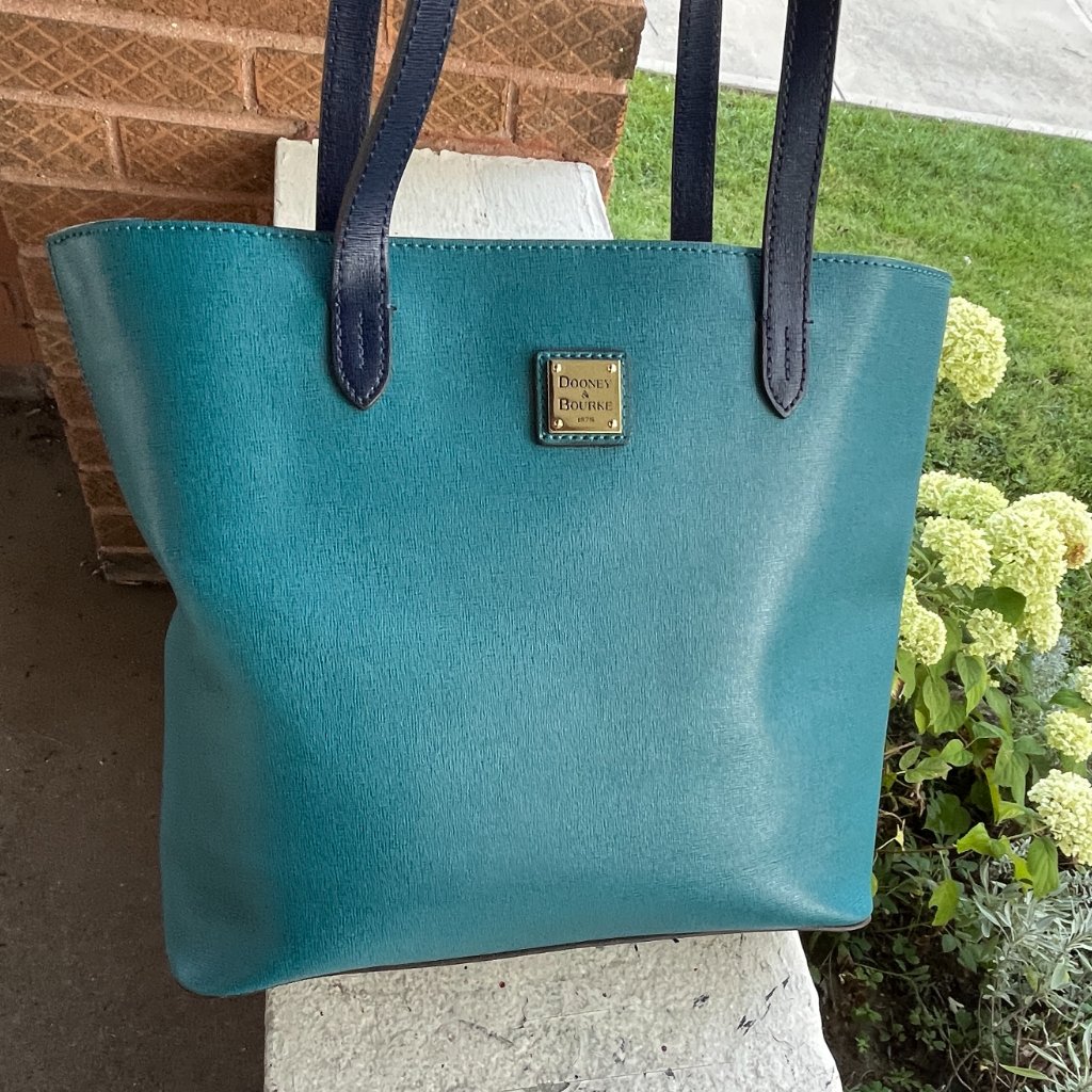 Dooney & Bourke Coated Saffiano Hadley Teal Laptop Shoulder Shopper Bag Tote